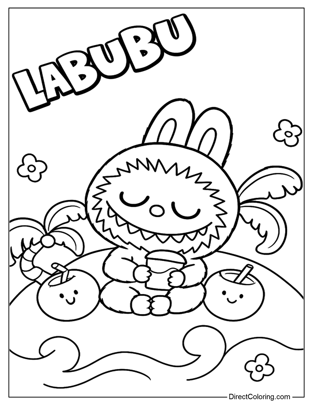 Labubu on the Island Coloring Page